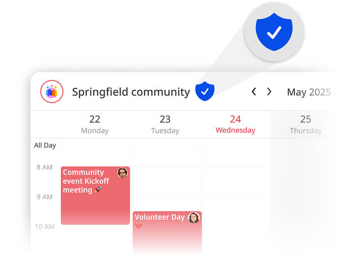 A GroupCal calendar with an official verification badge