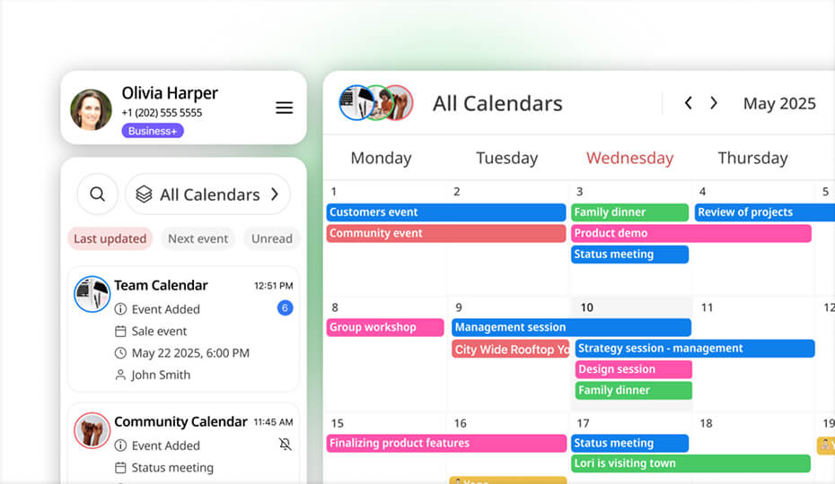 A centralized view of multiple shared calendars.