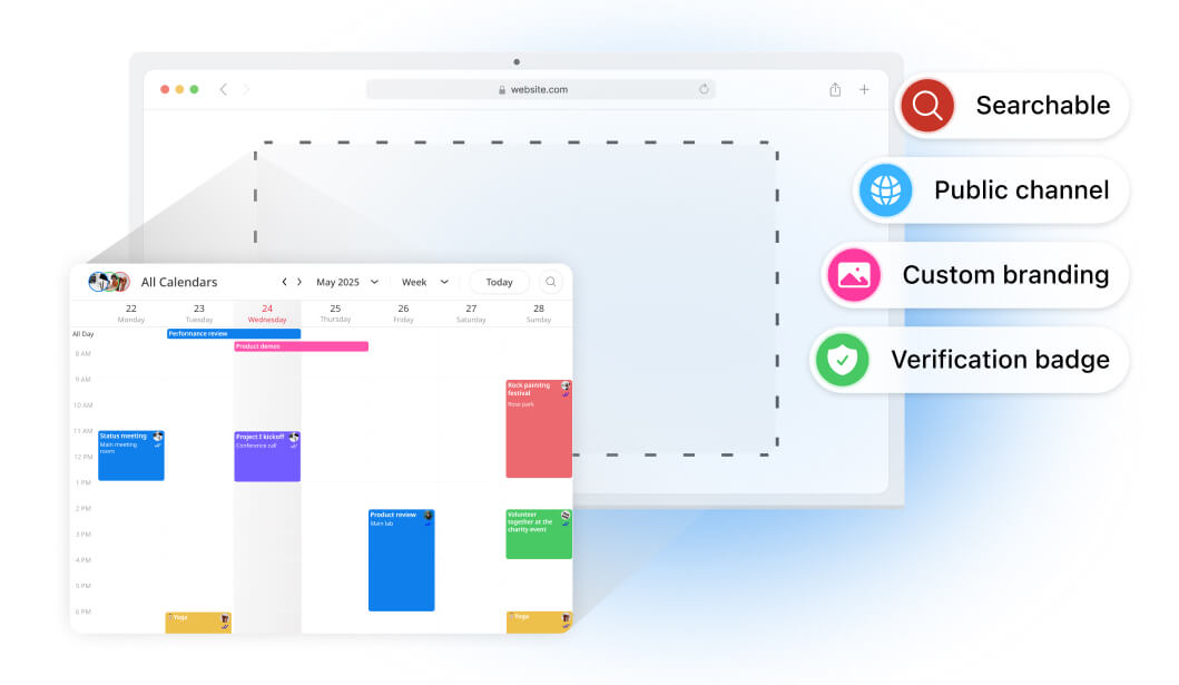 A branded calendar being published and embedded on a website