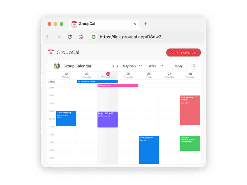 Joining a shared calendar with one click