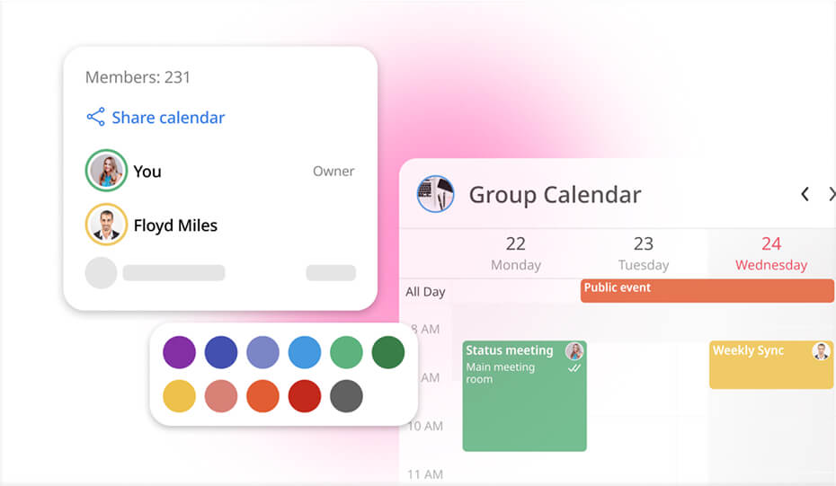 Illustration of people collaborating on a shared calendar.