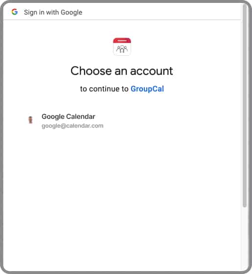 GroupCal - choose the Google account to connect