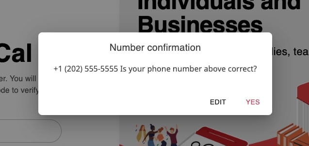 GroupCal onboarding verify phone number