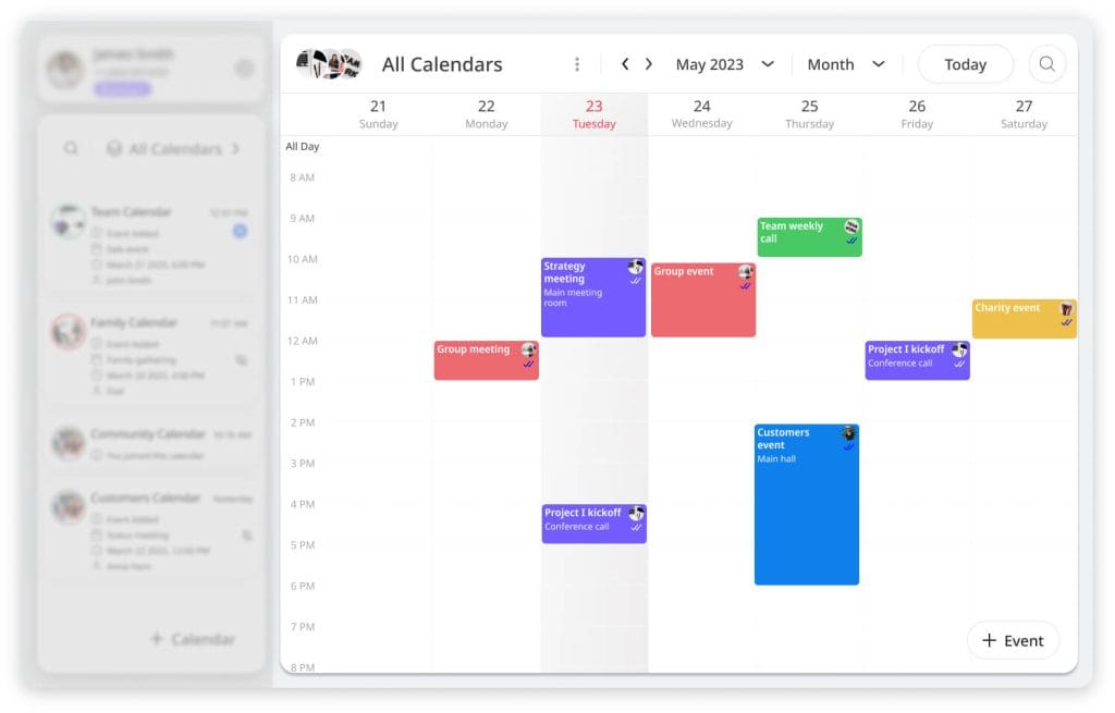 The Calendar View section in GroupCal