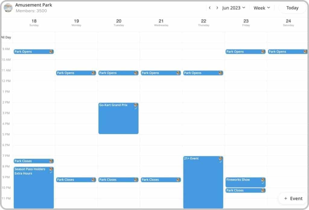 Amusement Park shared public Calendar