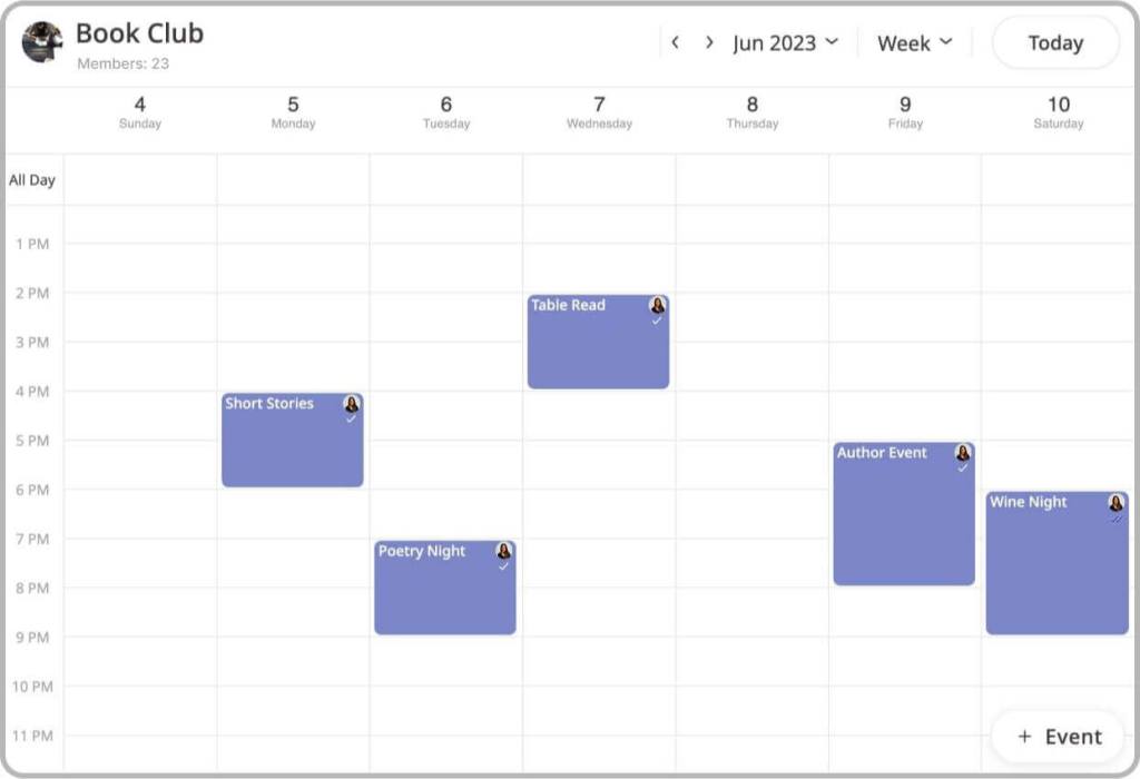 Social groups calendar, Book club calendar