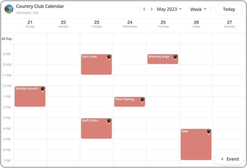 Country club shared public calendar