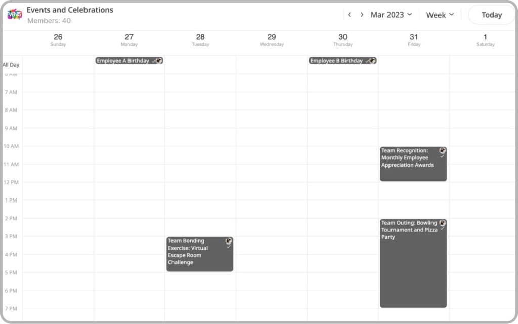 Team events shared calendar