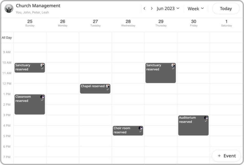 Church shared calendar - facility management