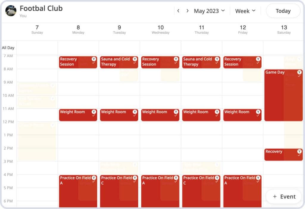 Shared calendar for Football club