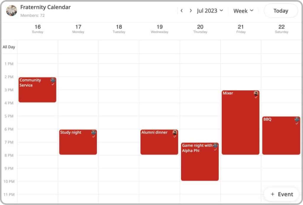 School Clubs calendar, Fraternities calendar, and Sororities Calendar 