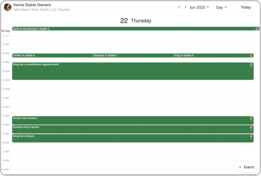 Horse Owners, horse stable shared calendar