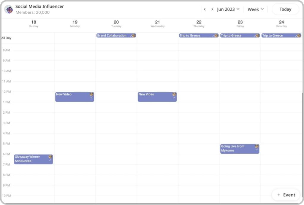 Influencer shared public Calendar