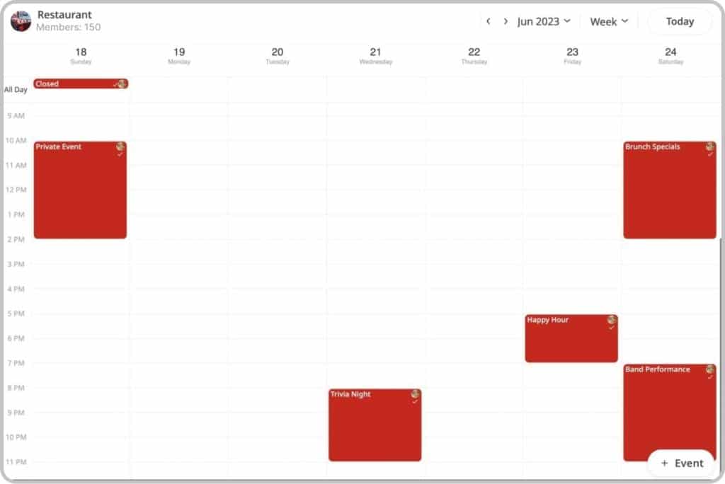 Restaurant shared public calendar