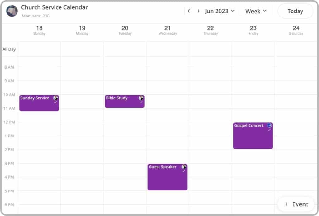 Church shared calendar - service planning
