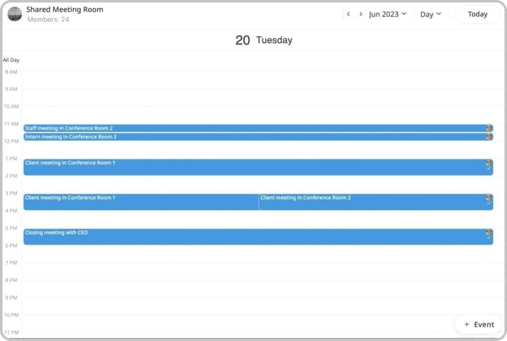 Shared meeting room calendar