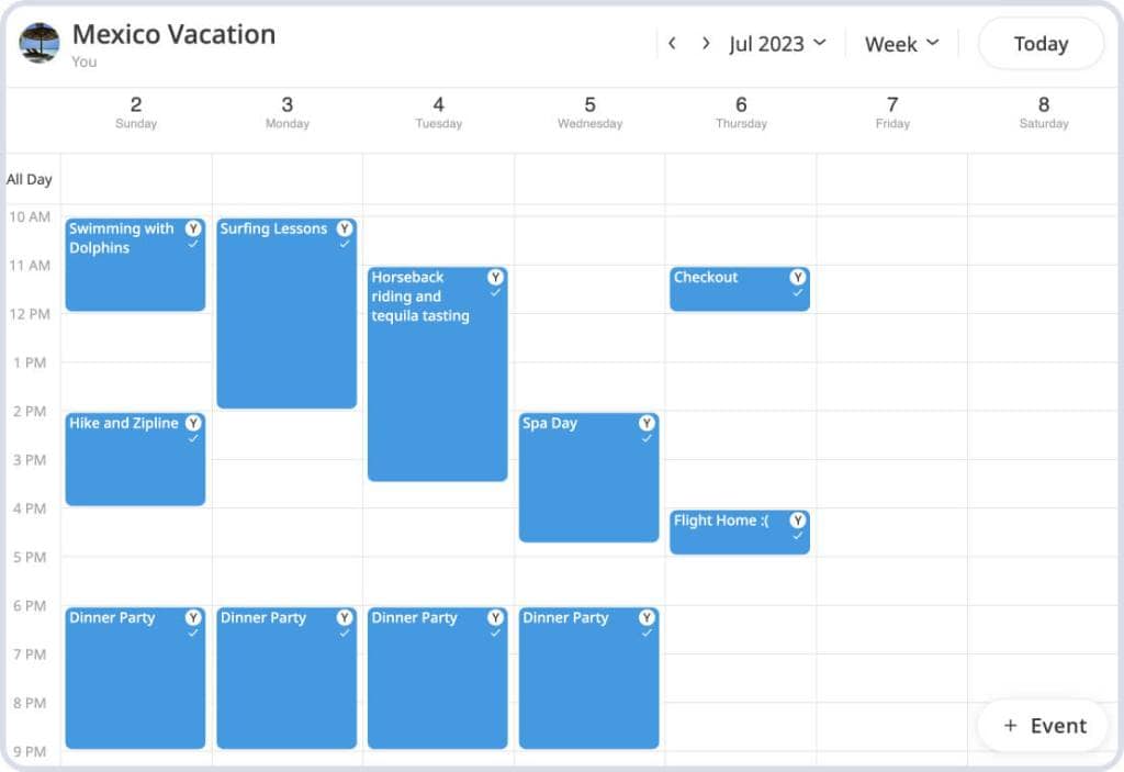 Shared calendar for Vacation groups