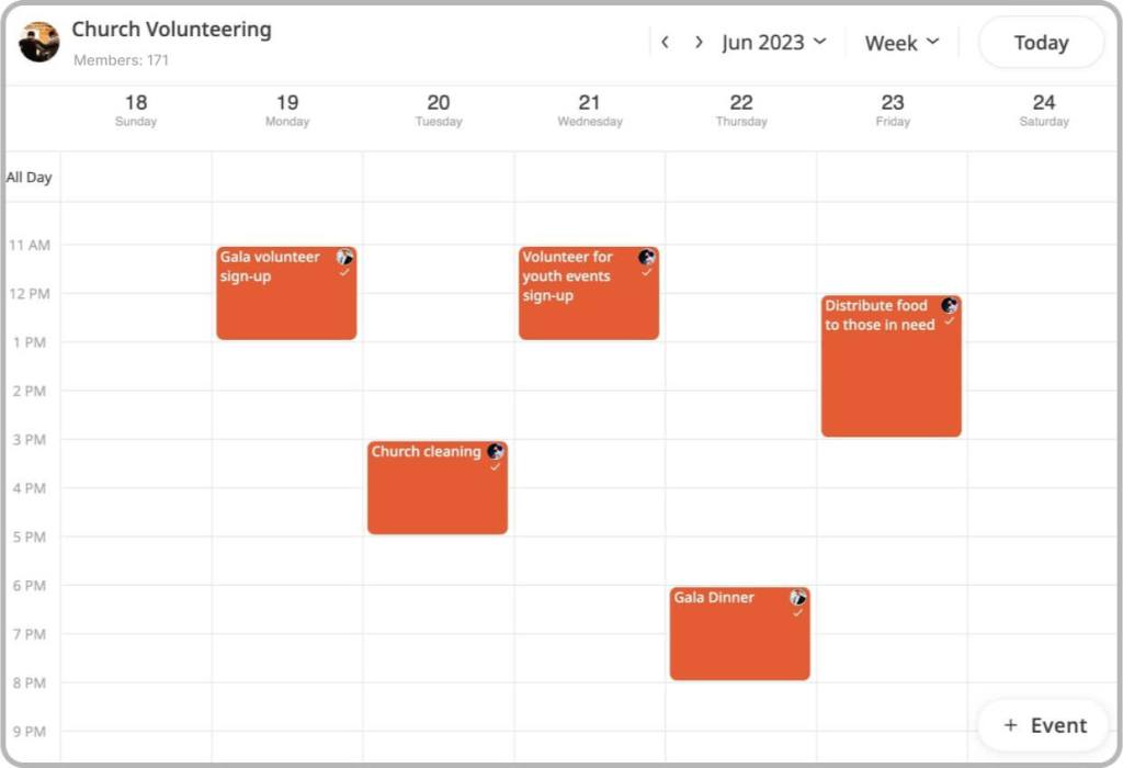 Church shared calendar - volunteer calendar