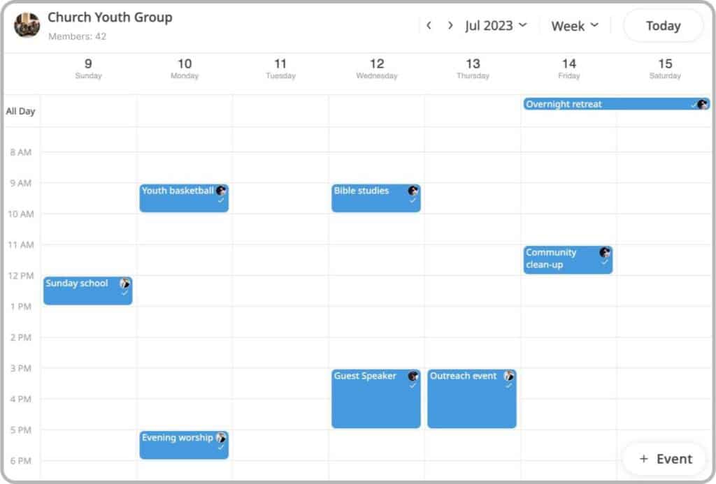 Church shared calendar - youth calendar