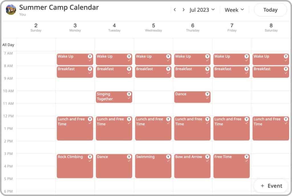 Public camp calendar
