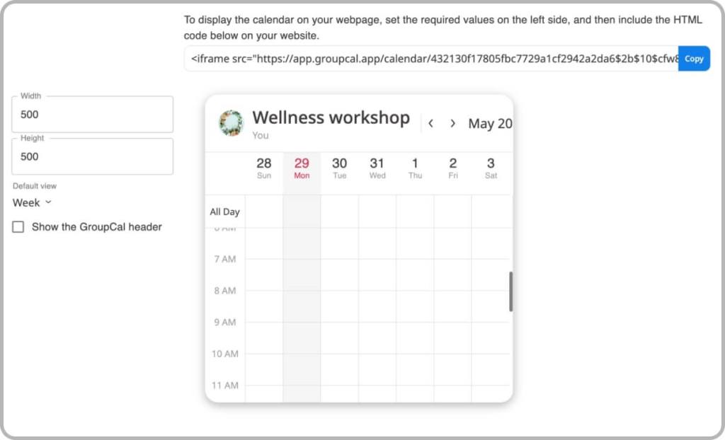 Embed a GroupCal calendar