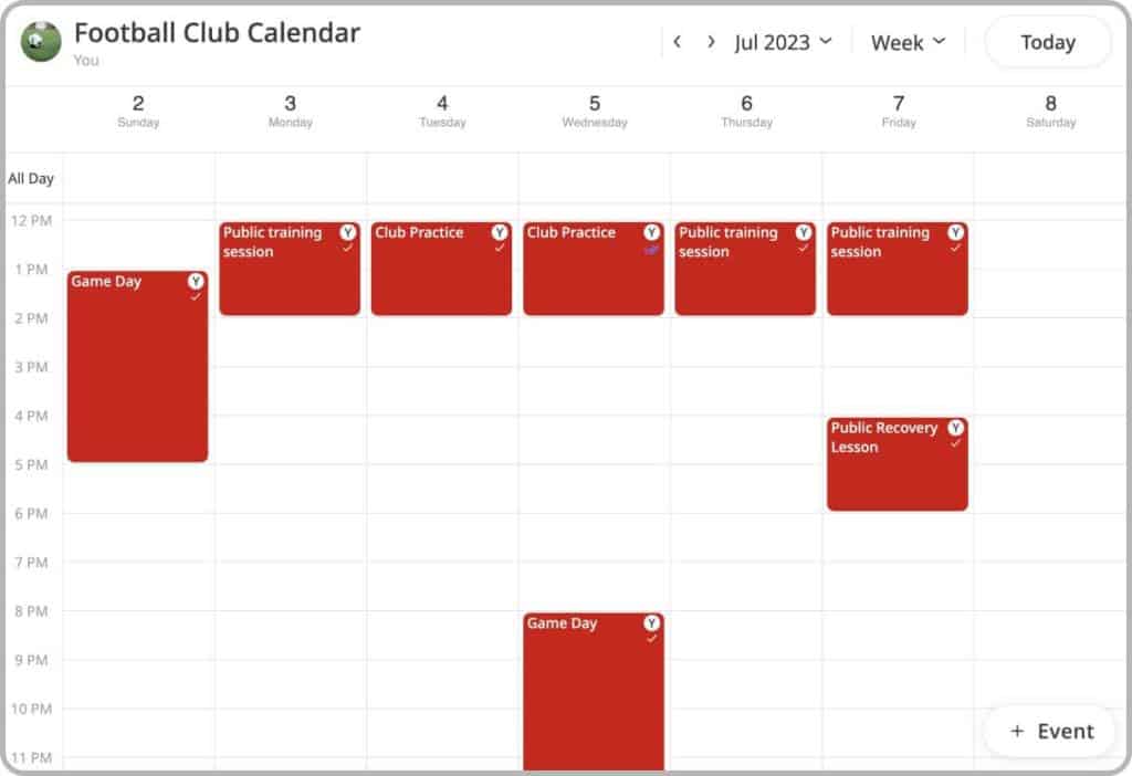 Football club public calendar