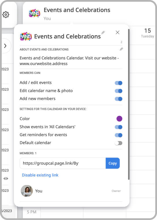 GroupCal - calendar details popup