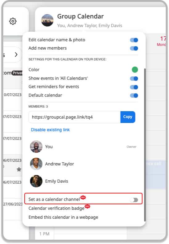 Creating a calendar channel from an existing GroupCal calendar