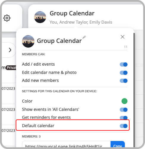GroupCal - settings a default calendar