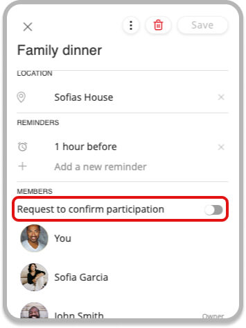 Request to confirm participation button - RSVp