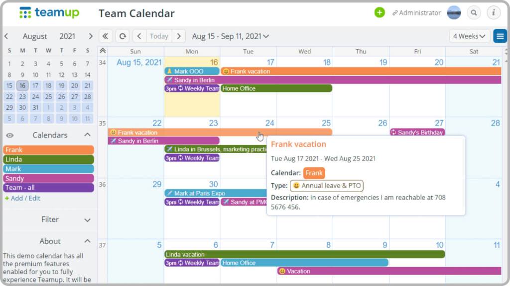 TeamUp calendar app
