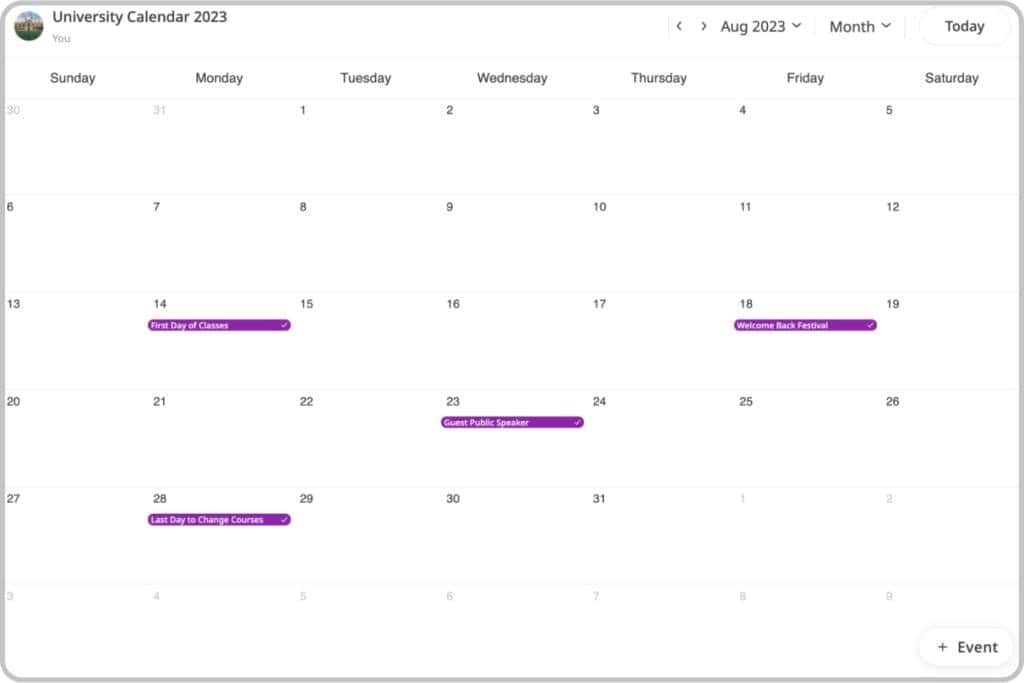 University public events calendar 