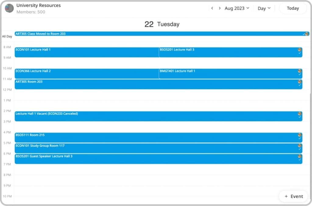 University resources calendar