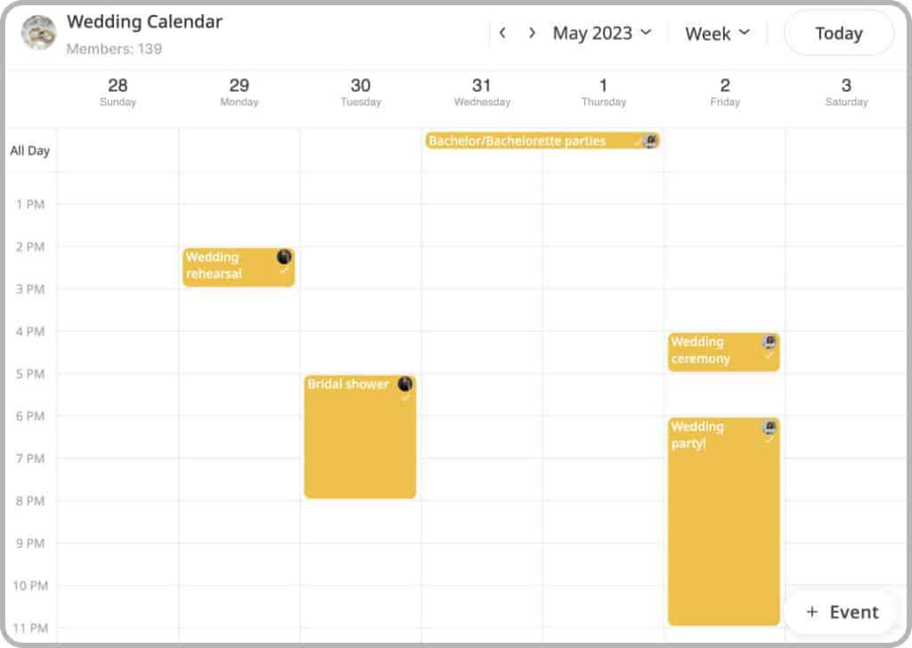 Wedding shared calendar