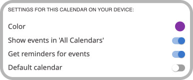 GroupCal - Calendar Details popup - Local Calendar settings section