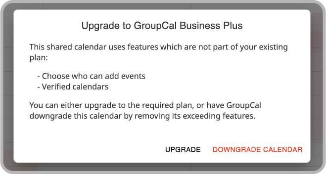 GroupCal blocked calendar - message with explanation