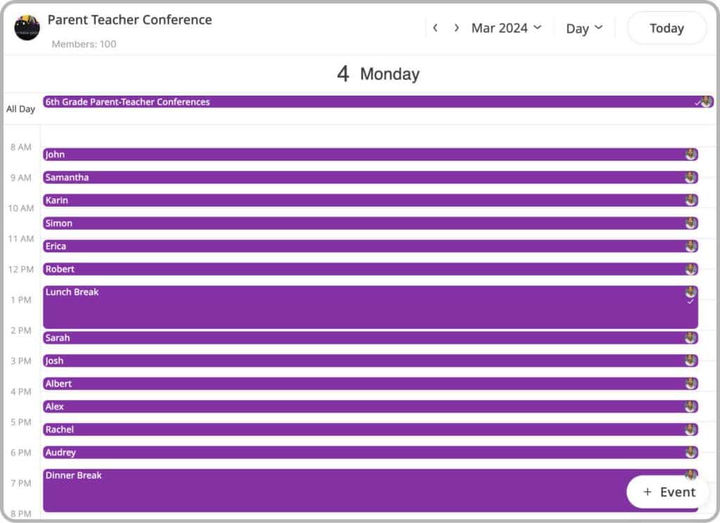 Parent teacher conference shared schedule calendar