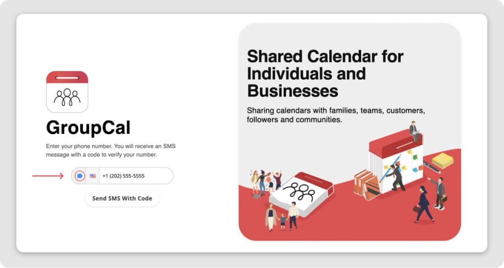 GroupCal onboarding - enter your landline phone number