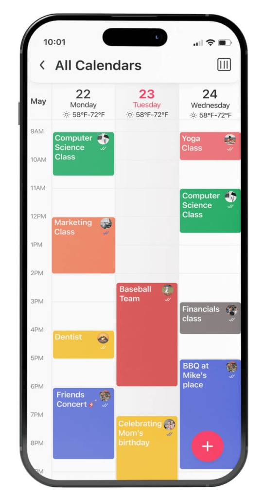 Calendar screen of students scheulde