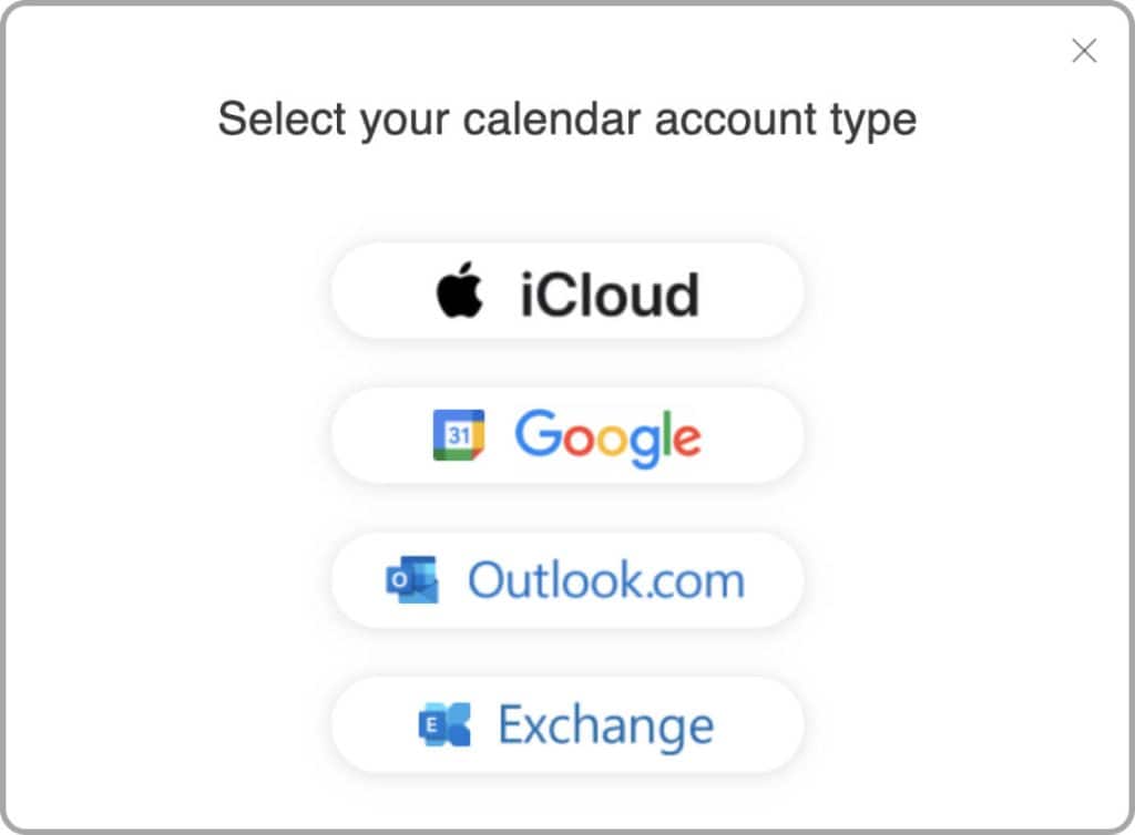 Dialog with the available calendar accounts to connect to GroupCal