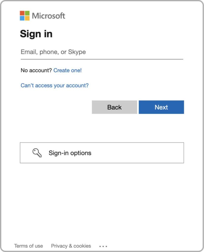 Outlook sign in dialog as part of adding a new Outlook or Exchange account to GroupCal