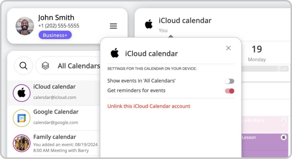 Disconnecting an iCloud account from GroupCal