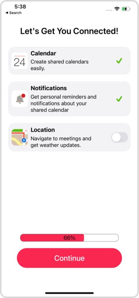 GroupCal mobile app permissions screen