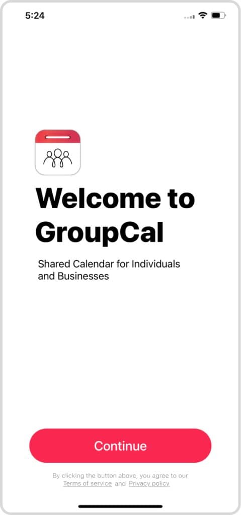 GroupCal mobile app introduction screen