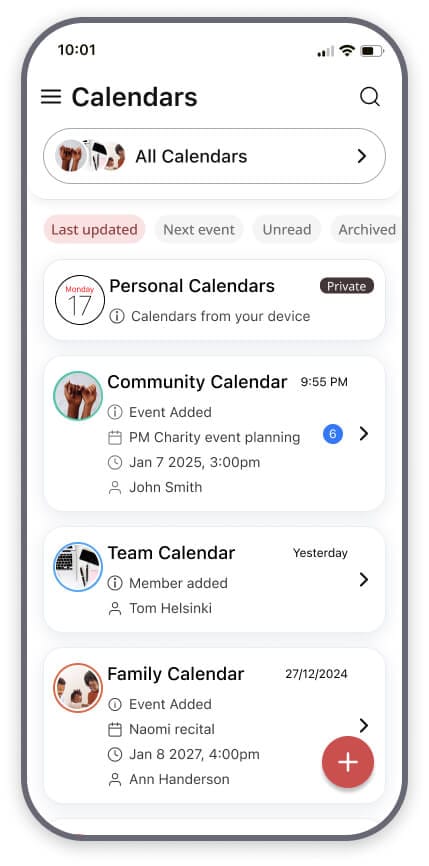 The Home screen of GroupCal