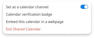 Calendar details screen - Calendar actions section