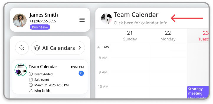 Open the Calendar Details screen from the calendar title on the top bar